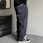 男直筒宽松百搭休闲长裤 春秋季 裤 痞帅重磅复古做旧纯棉工装 子 美式