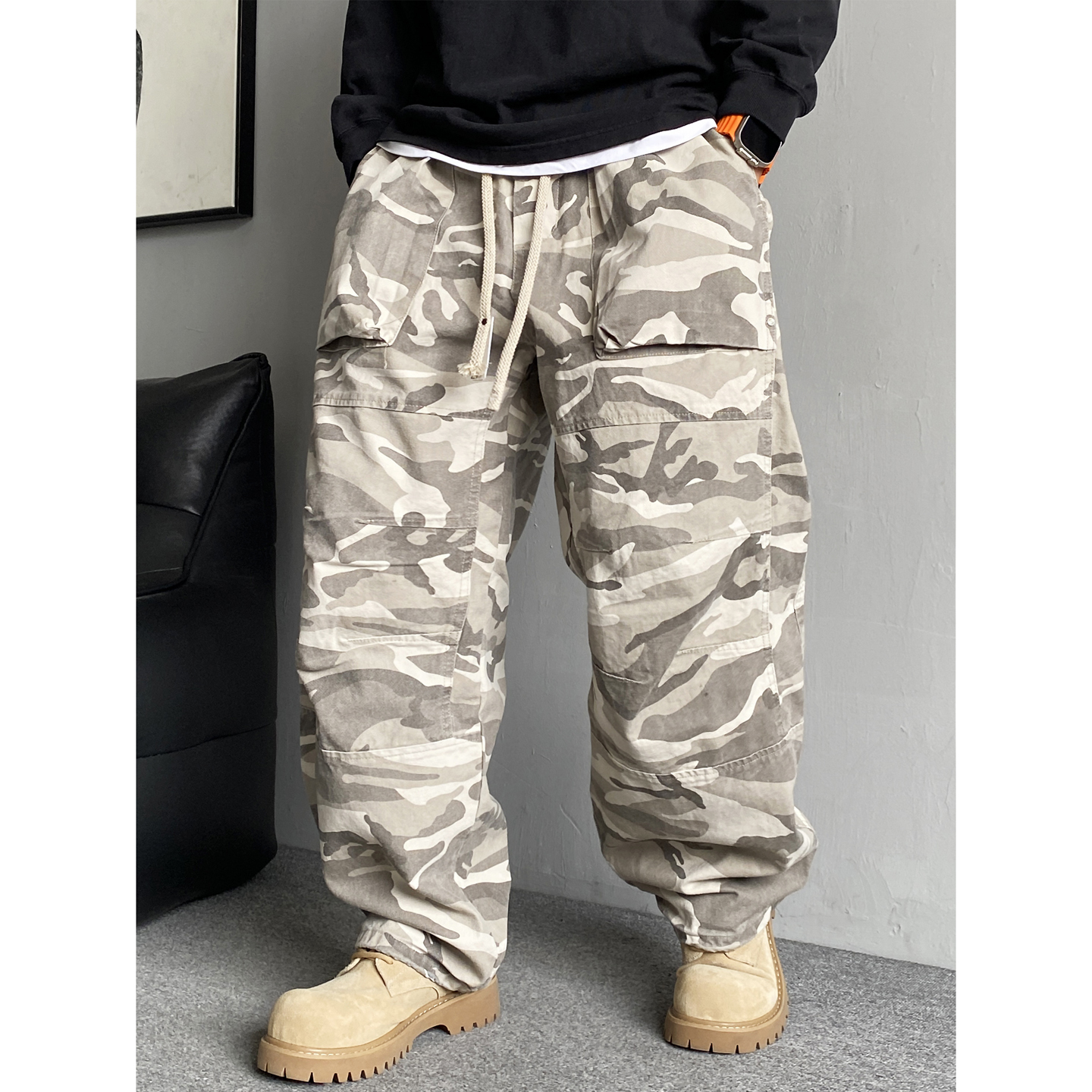重磅纯棉迷彩工装裤男直筒宽松