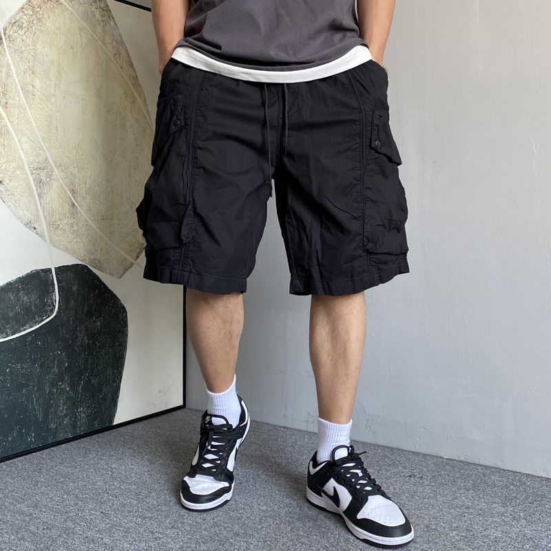 重磅黑色大口袋工装短裤男宽松