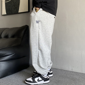 男宽松抽绳百搭运动束脚裤 休闲痞帅刺绣灰色针织卫裤 子 美式 春秋季