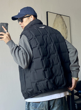 冬季美式休闲痞帅轻薄款立领羽绒马甲男宽松大码加肥加大保暖背心