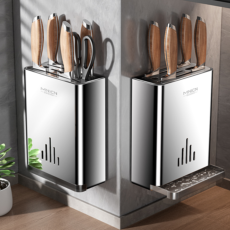 304不锈钢刀架厨房置物架免打孔壁挂式菜刀刀具收纳沥水架筷子筒