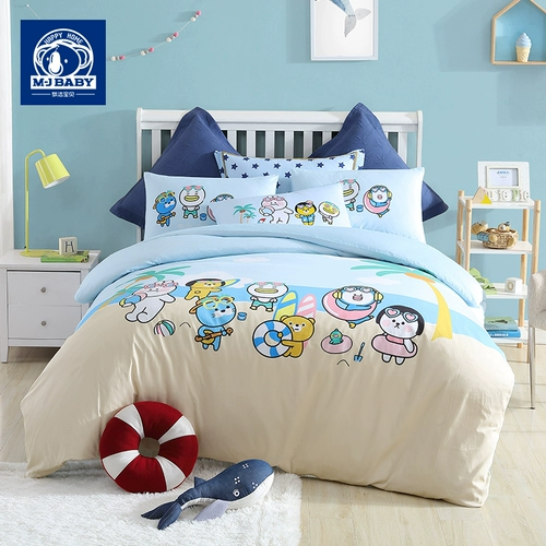 Детский хлопковый комплект, детское покрывало, простыня, мультяшный пододеяльник, 4 предмета, 3 предмета