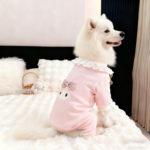 宠物狗狗秋冬蕾丝领小兔保暖四脚衣大型犬金毛萨摩耶拉布拉多