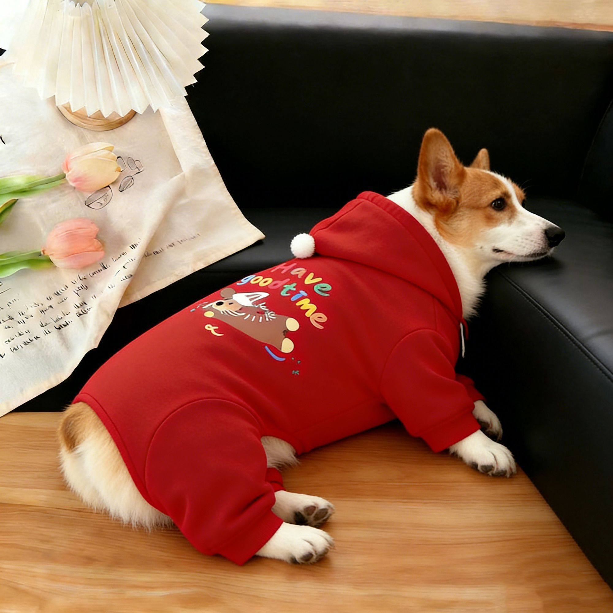 狗狗新款冬季防冻喜庆卡通图案保暖毛球连帽四脚衣中型犬宠物服饰,宠物/宠物食品及用品,狗宠物服装/雨衣,淘宝优惠券,粉丝福利购,淘宝优惠卷