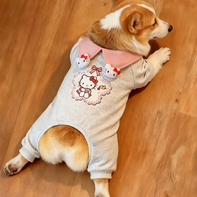 宠物秋冬甜美翻领软萌Kitty四脚衣中型犬秋田犬柯基柴犬法斗巴哥