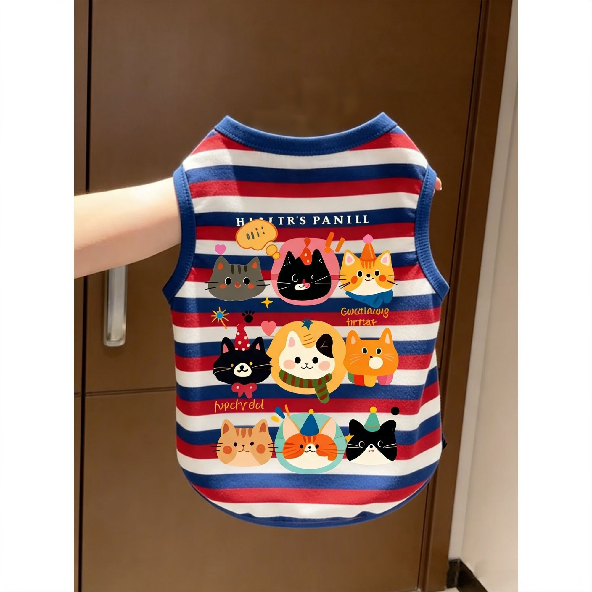 宠物狗狗衣服条纹复古卡通猫咪背心春夏薄款中型犬柯基法斗巴哥图片