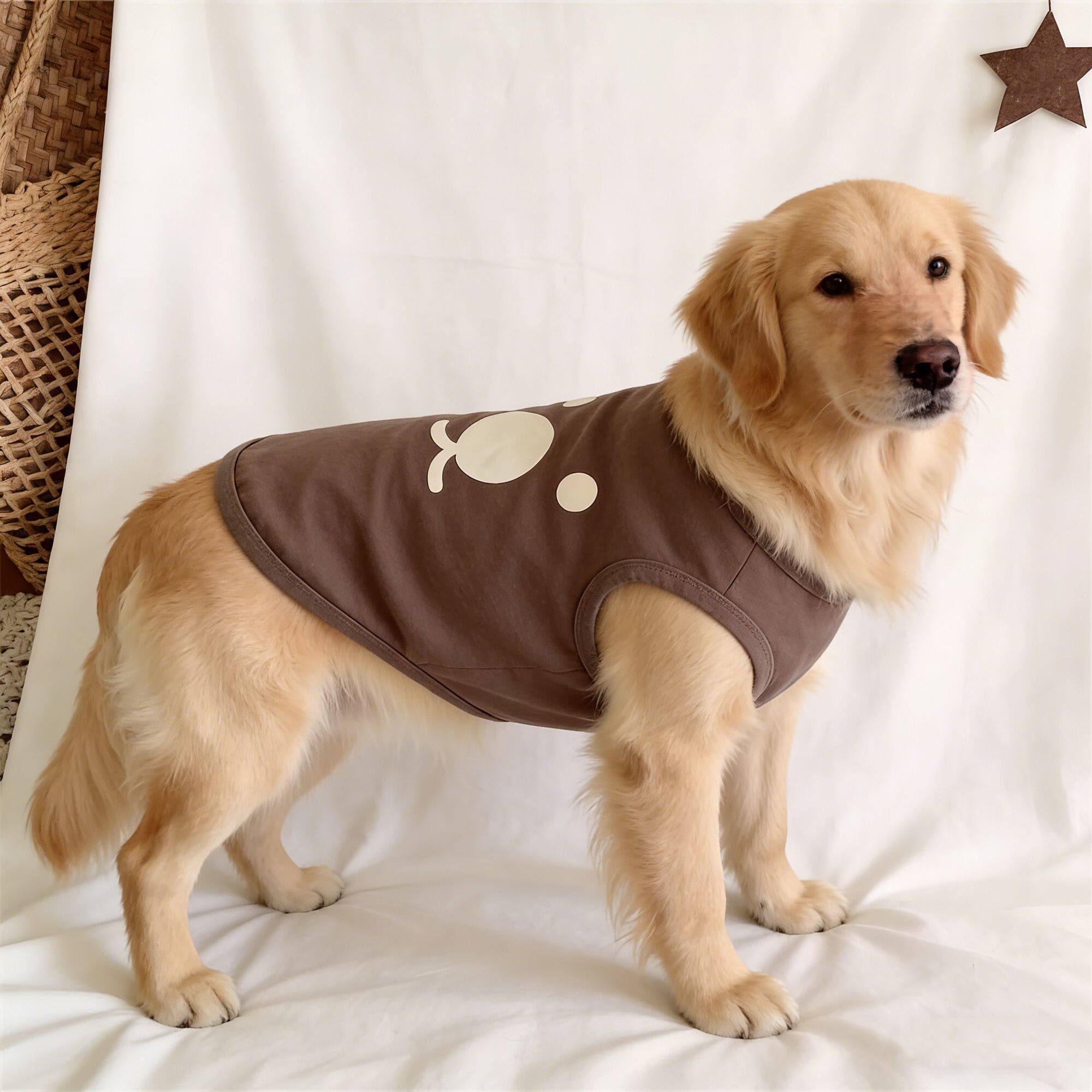 宠物狗狗衣服春秋款超萌咖色小熊印花亲肤背心大型犬金毛拉布拉多