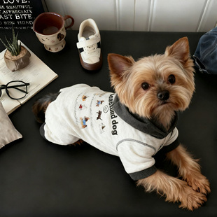 萌宠潮酷秋冬连帽四脚衣街头艺术系温暖穿搭小型犬比熊博美雪瑞娜