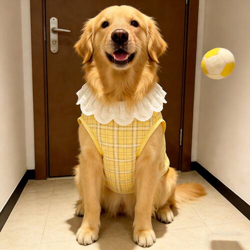 宠物狗狗衣服春秋款超萌花边黄格舒适外穿背心大型犬金毛拉布拉多