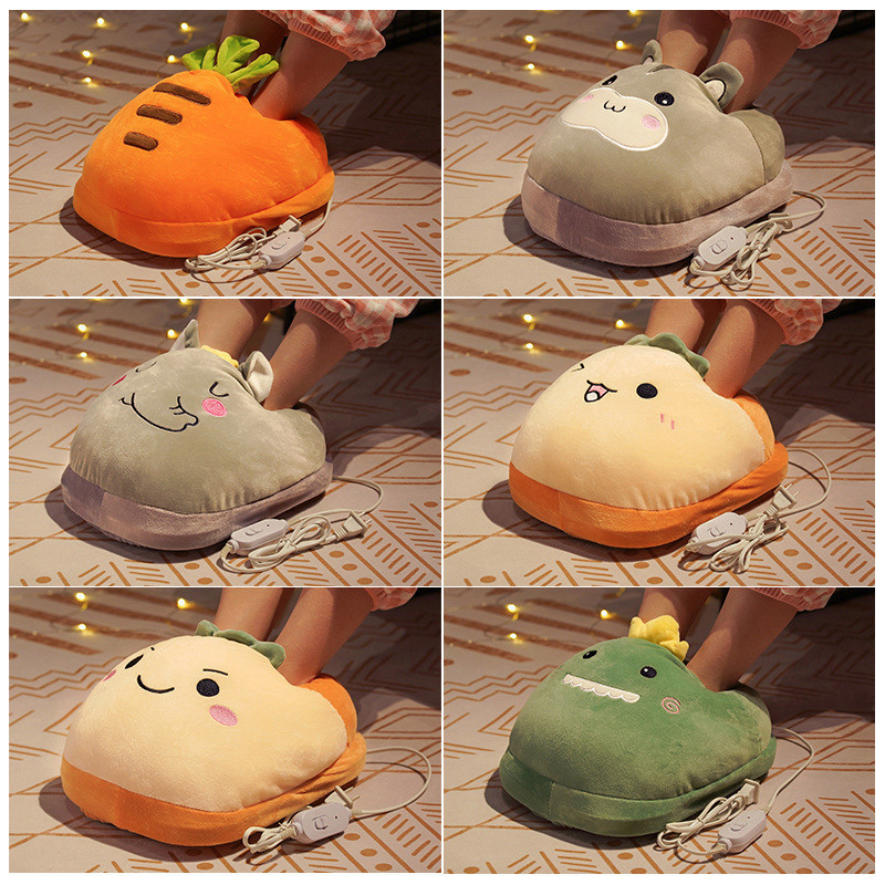 卡通可爱恐龙暖脚宝毛绒插电款加热脚垫电暖脚冬季保暖电脑鞋