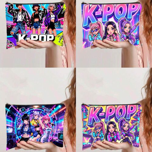 爆款K-POP猎魔女团动漫周边动漫印花化妆包大容量洗漱包涤纶材质