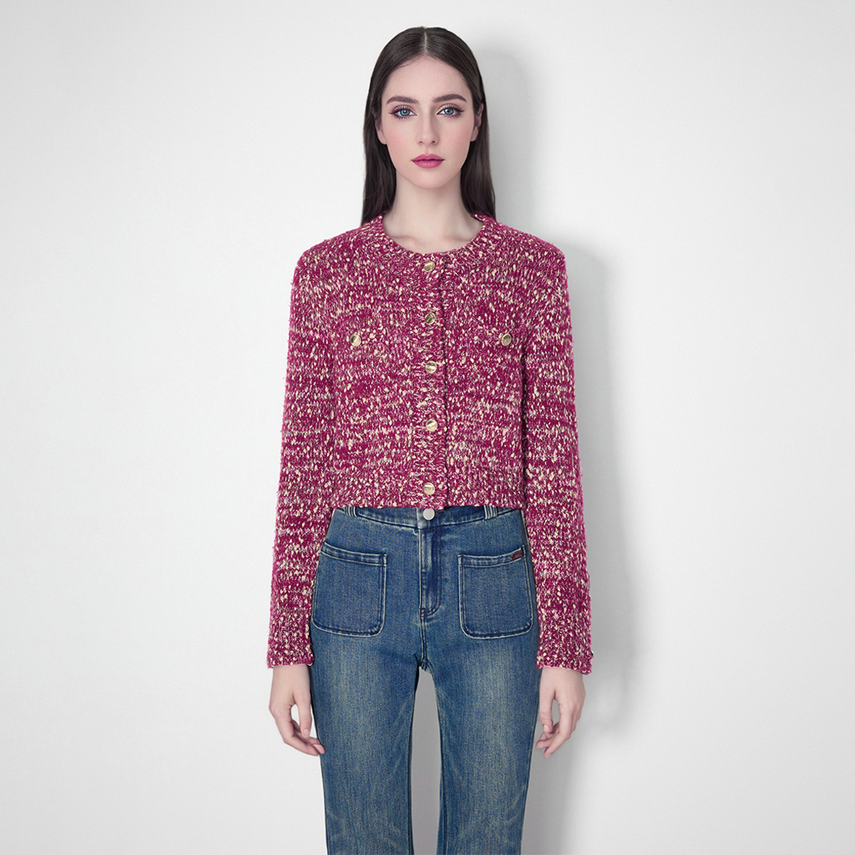 OHD&ONE圆领气质小香风毛衣外套