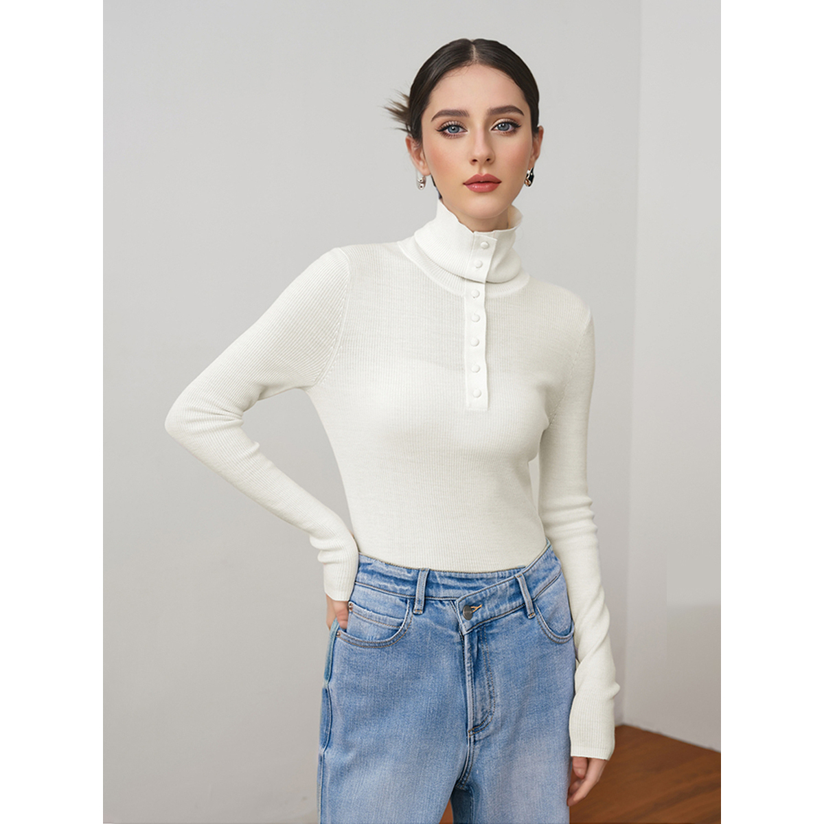 OHD&ONE纯羊毛衫翻领毛衣打底衫