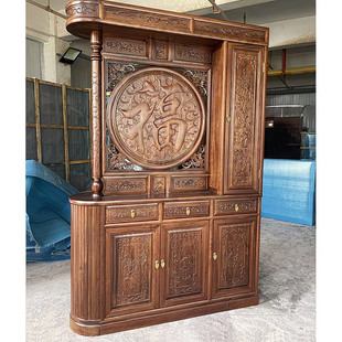 全实木新中式实木玄关入户鞋柜客厅屏风进门隔断间厅柜双面酒柜