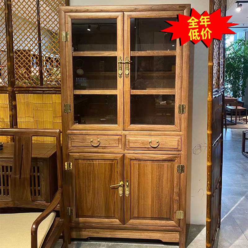 组合书柜全实木书柜书橱原木文件柜中式办公室书柜雕花书房储物柜