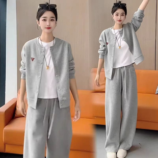 宽松休闲运动套装女春季新款时尚洋气韩版棒球服外套阔腿裤两件套