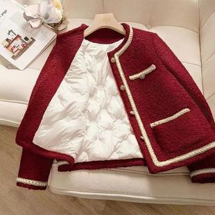 棉服大码 红色小香风短外套女2024秋冬季 时尚 法式 新年战袍上衣 新款