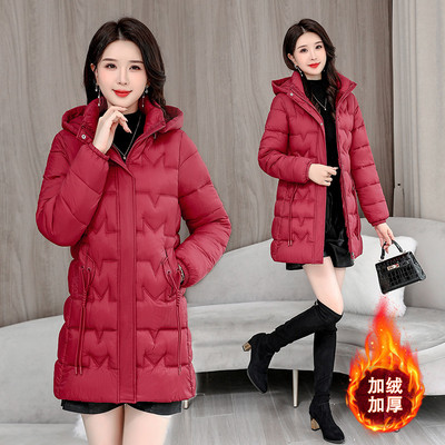 中年妈妈冬装收腰棉袄中老年女式羽绒棉服中长款秋冬棉衣外套50岁
