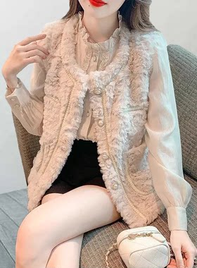 小香风毛毛马甲女外穿冬毛绒外套加棉加厚保暖无袖马夹仿皮草背心