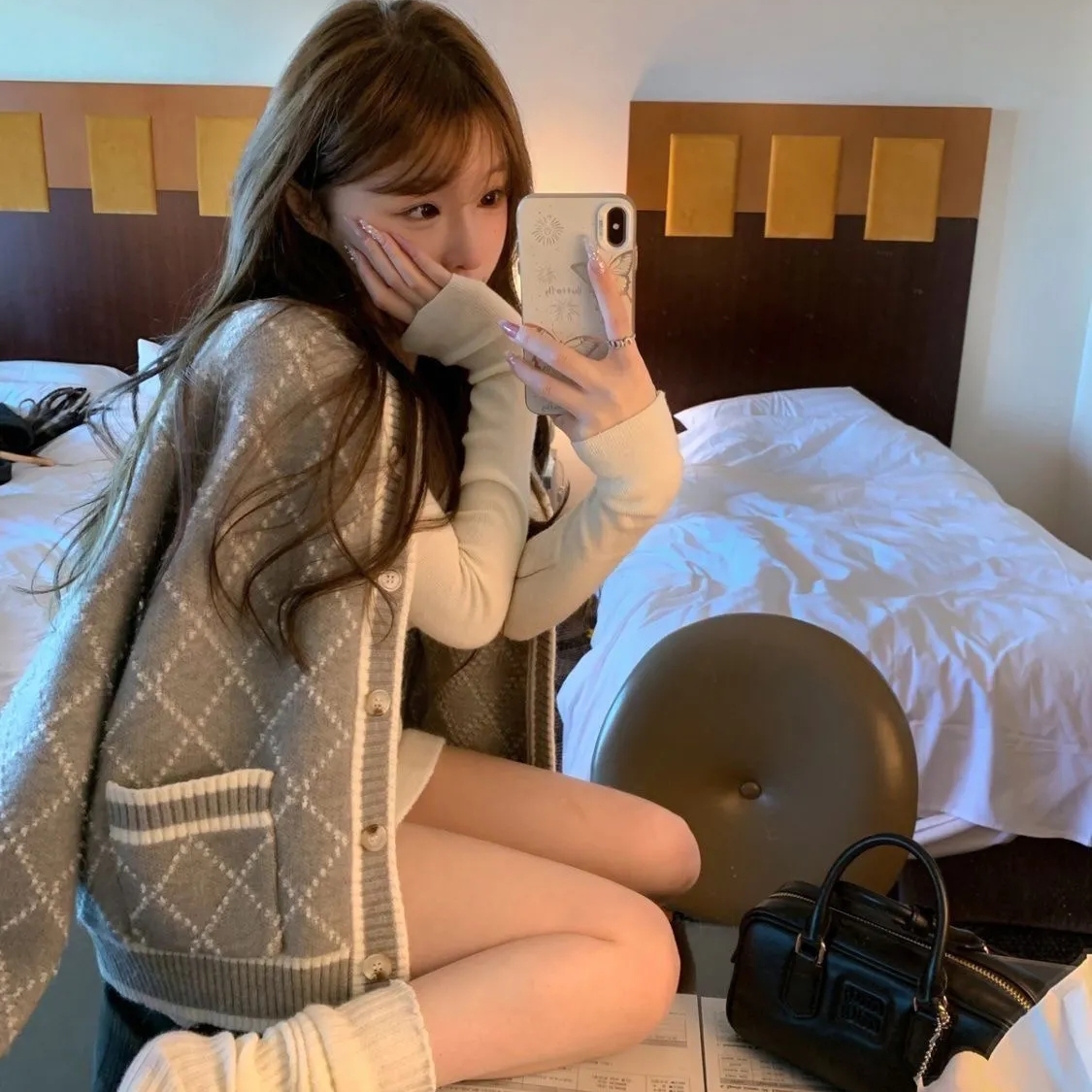 25ss新款~轻奢小香风菱格毛衣开衫女 秋冬设计感慵懒宽松上衣外套