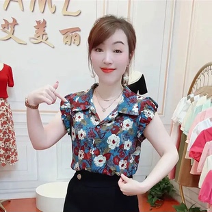 新款 港味复古碎花衬衫 女2024夏季 短袖 设计感小众气质休闲上衣 小衫