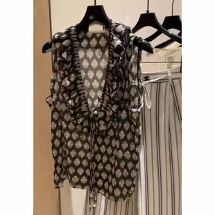 上衣2025年夏季 无袖 日常休闲背心高级感 设计感木耳边修身 正确版