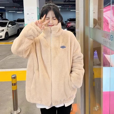 皮草女秋冬季2025新款羊羔毛外套仿獭兔毛毛绒短款小个子上衣棉服