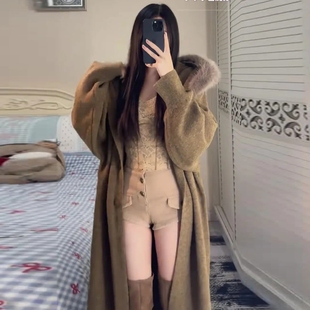 长款开衫毛衣女小个子2025新款秋冬加厚连帽慵懒风高级感针织外套