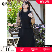 冬装 假两件套连衣裙新款 木耳边领显瘦胖MM磨毛A字裙长袖 绮娑大码
