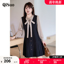 气质收腰A字遮肉显瘦胖mm长袖 绮娑大码 法式 秋新款 百褶连衣裙 女装