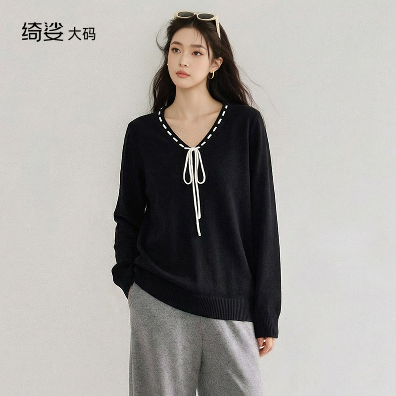 大码套头长袖上衣秋冬新款气质胖MM宽松显瘦V领毛衣打底,女装/女士精品,大码内搭,淘宝优惠券,粉丝福利购,淘宝优惠卷