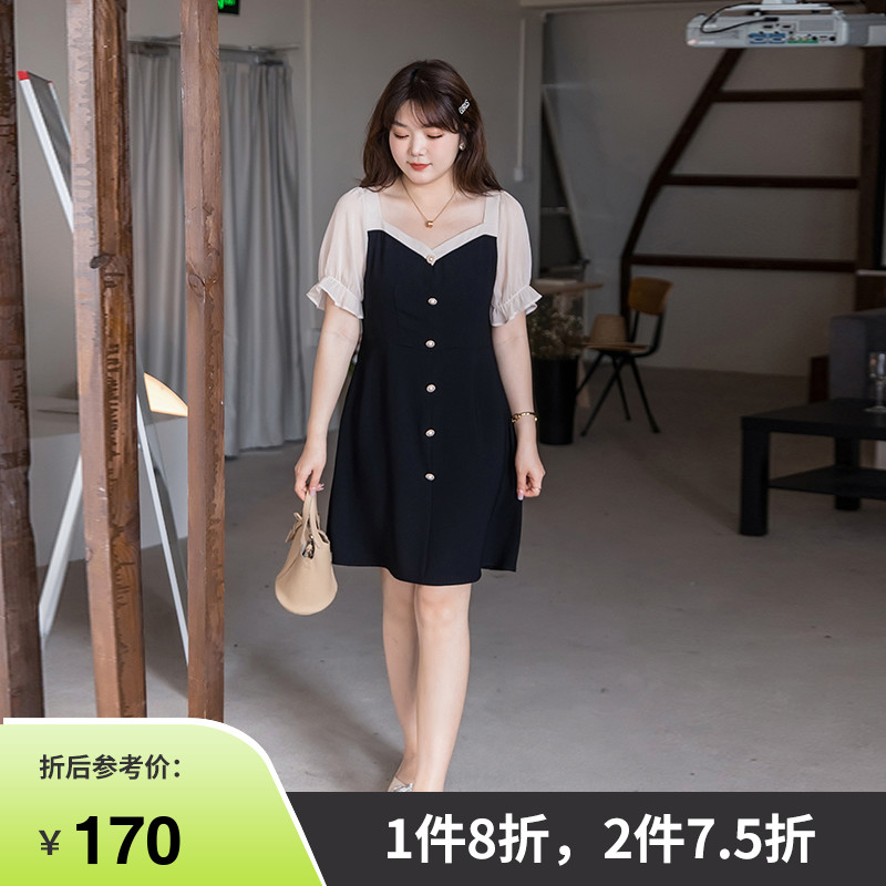夏季新款法式方领显瘦连衣裙