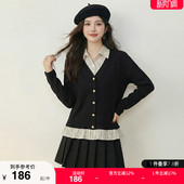 打底针织衫 大码 Polo领拼接假两件套头长袖 秋冬新款 显瘦上衣女 女装