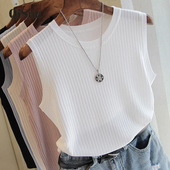 针织上衣女背心薄款 绮娑大码 内搭 新款 圆领显瘦胖MM无袖 女装 夏季