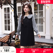 秋季 新款 气质娃娃领直筒遮肉长袖 绮娑女装 格子显瘦大码 胖MM连衣裙