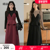 女装 2025年冬季 新款 显瘦胖mm大码 荷叶边气质长款 连衣裙磨毛假两件