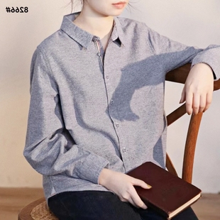 外贸日系客供面料柔软亲肤文艺清新全棉磨毛百搭条纹长袖女式衬衫