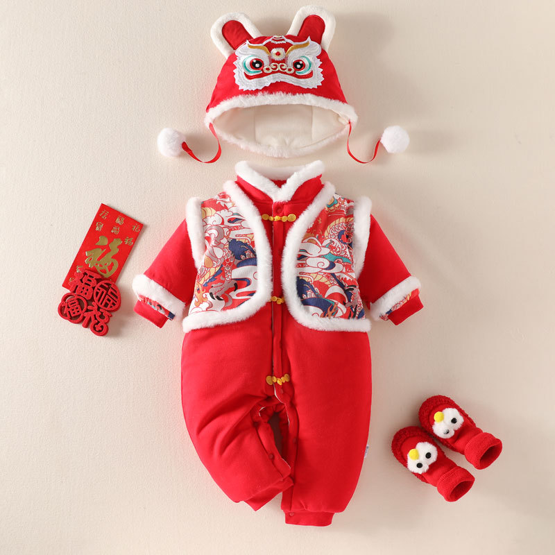 300克婴儿满月喜庆拜年服连体衣