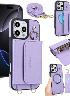 MagSafe挂绳卡包适用苹果16pro手机壳斜挎iPhone14plus零钱包13promax插卡12放证件17斜背背带磁吸挂脖15卡套