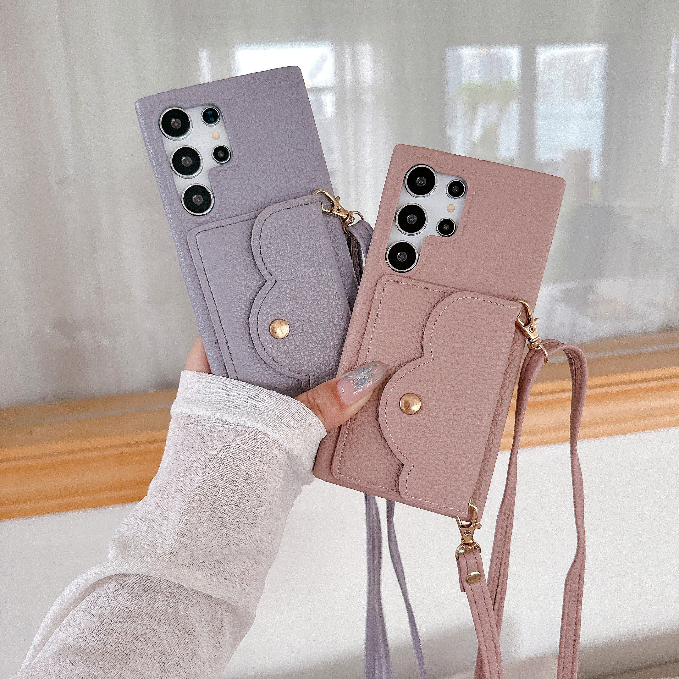 新适用三星s24ultra手机壳Galaxys23ultra插卡零钱包s25斜挎挂绳s22plus防摔A54/A55/A53高级感A15挂绳手机壳