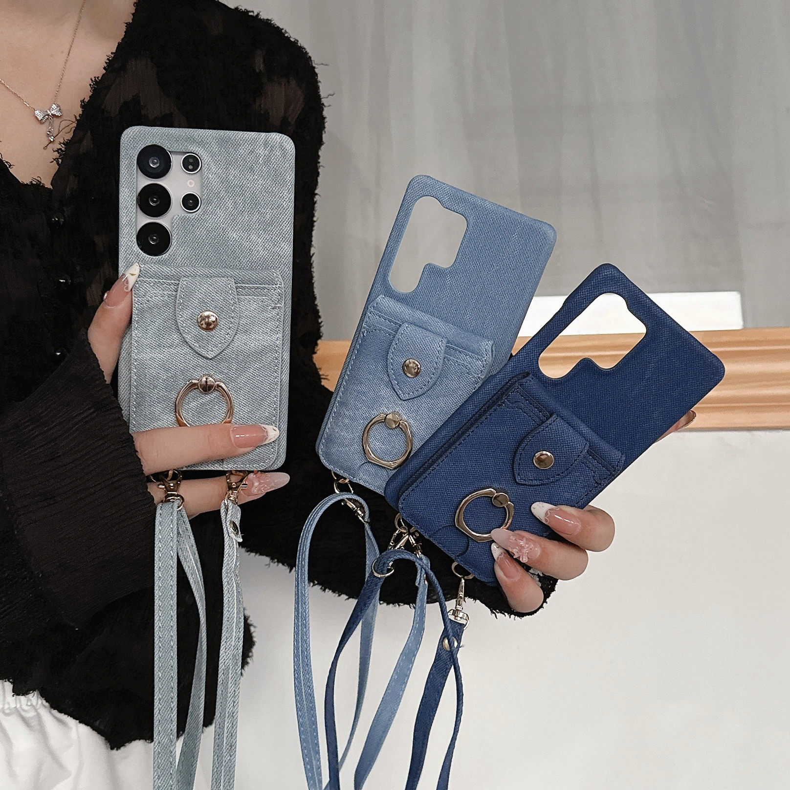 A06零钱插卡包适用三星S25Edge挂绳手机壳三星GalaxyS24Ultra保护套手机卡吗S23U欧美S22皮质A56壳指环扣A55