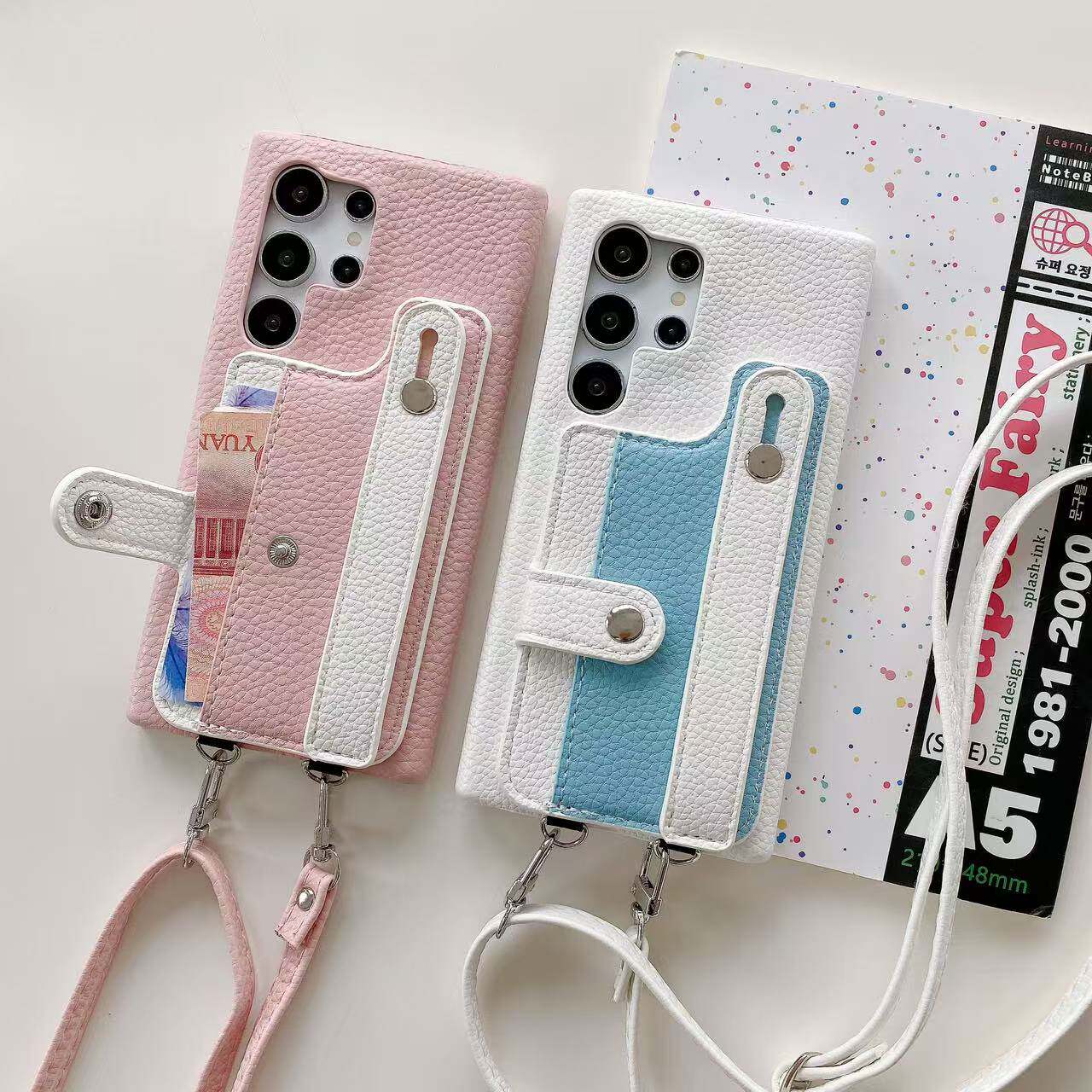 挂绳腕带零钱插卡包A72适用三星s25ultra斜挎手机壳s24可放卡s22+s23ultra挂绳s21fe斜挎note20皮质A55保护套