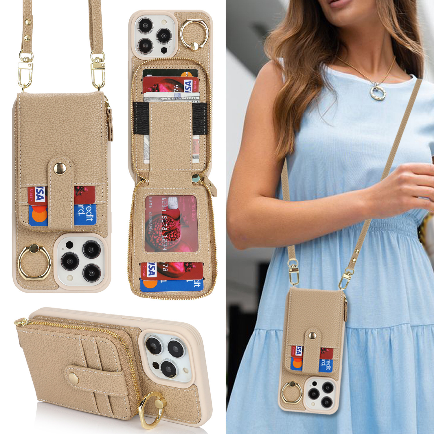 苹果16pro斜挎零钱包适用苹果15promax手机壳钱包iPhone14plus可背13pro高档12收纳包11插卡pr0放卡斜背挂绳