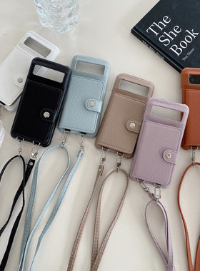 谷歌9简约皮质适用于谷歌pixel8斜挎手机壳插卡钱包pixel8pro手机壳Googlepixel7pro斜挎挂绳7a斜挎手机壳6a