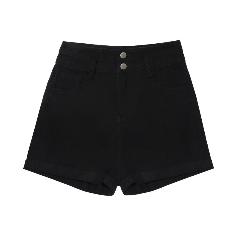 2025夏季新款高腰宽松显瘦卷边辣妹热裤a字阔腿裤黑色牛仔短裤女