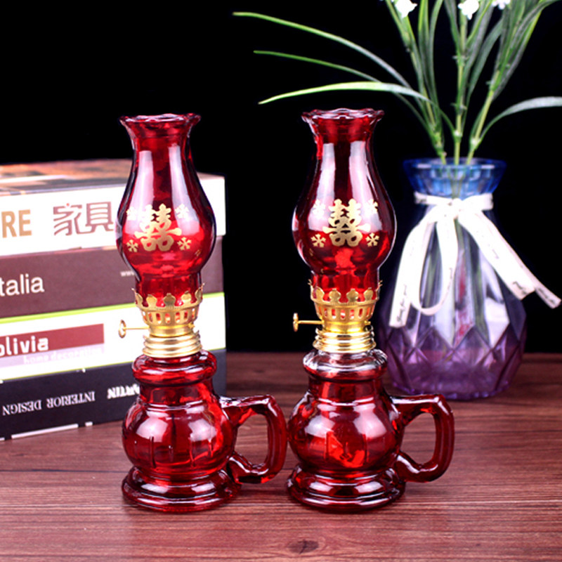 玻璃手柄添油灯 潮汕仿古双喜酥油灯 结婚喜庆入房灯水油灯长明灯
