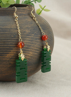 新中式国风玉石女耳坠耳环