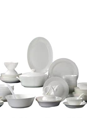 唐山骨瓷餐具饭碗碟盘子家用白色欧式微波乔迁结婚礼海格雷骨质瓷
