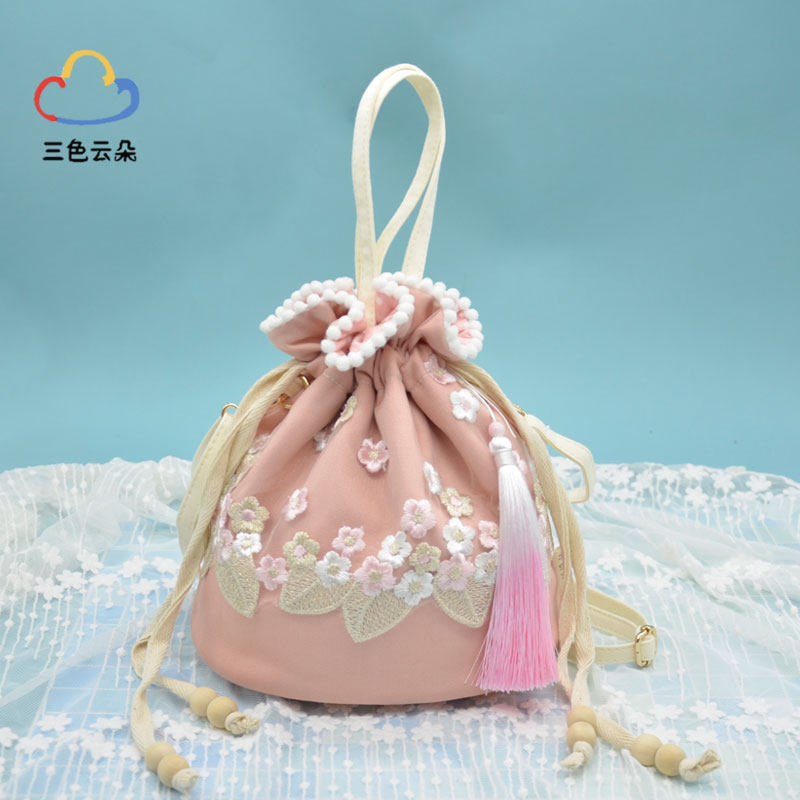 汉服包包女斜挎包中国风蕾丝刺绣森系复古流苏配饰手提水桶包,箱包皮具/热销女包/男包,水桶包,淘宝优惠券,粉丝福利购,淘宝优惠卷